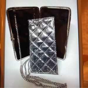 Luxurious Silver Quilted Wallet with Chain